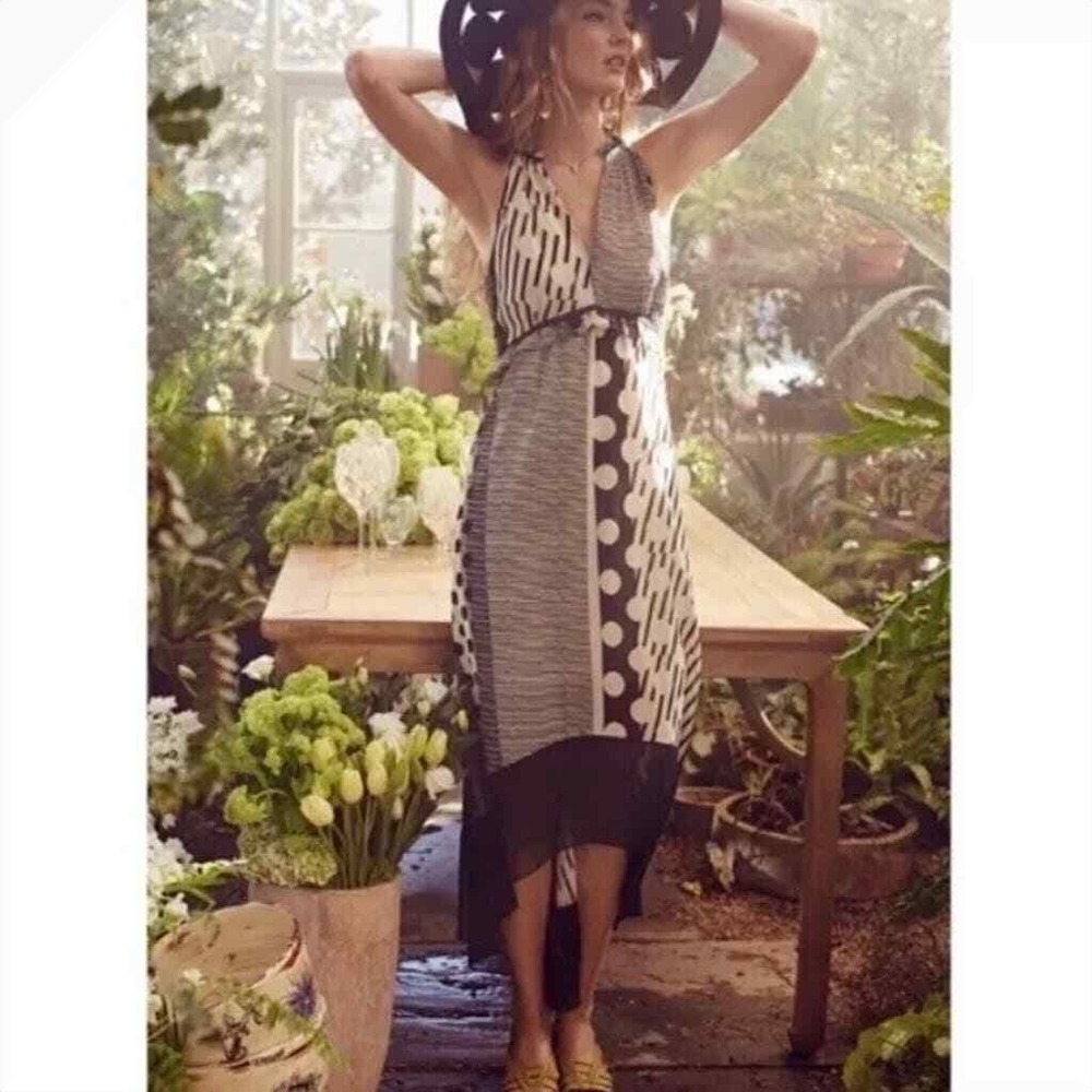 Maeve Anthropologie Halter Dress Womens 6 Black White Excellent High-Low
